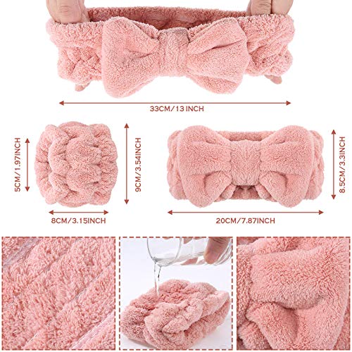 4 Pieces Spa Headband Wrist Washband Scrunchies Cuffs for Washing Face, Towel Wristbands Hair Headband Face Wash Wristband for Women Girls Makeup Prevent Liquids from Spilling Down Your Arms (Pink) - Deborah Elizabeth Beauty