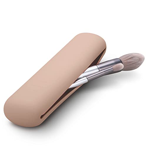 FERYES Travel Makeup Brush Holder Silicon Trendy and Portable Cosmetic Face Brushes Holder Soft and Sleek Makeup Tools Organizer for Travel Khaki Deborah Elizabeth Beauty Deborah Elizabeth Beauty