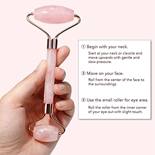 Jade Roller & Gua Sha, Face Roller, Facial Beauty Roller Skin Care Tools, BAIMEI Rose Quartz Massager for Face, Eyes, Neck, Body Muscle Relaxing and Relieve Fine Lines and Wrinkles - Deborah Elizabeth Beauty